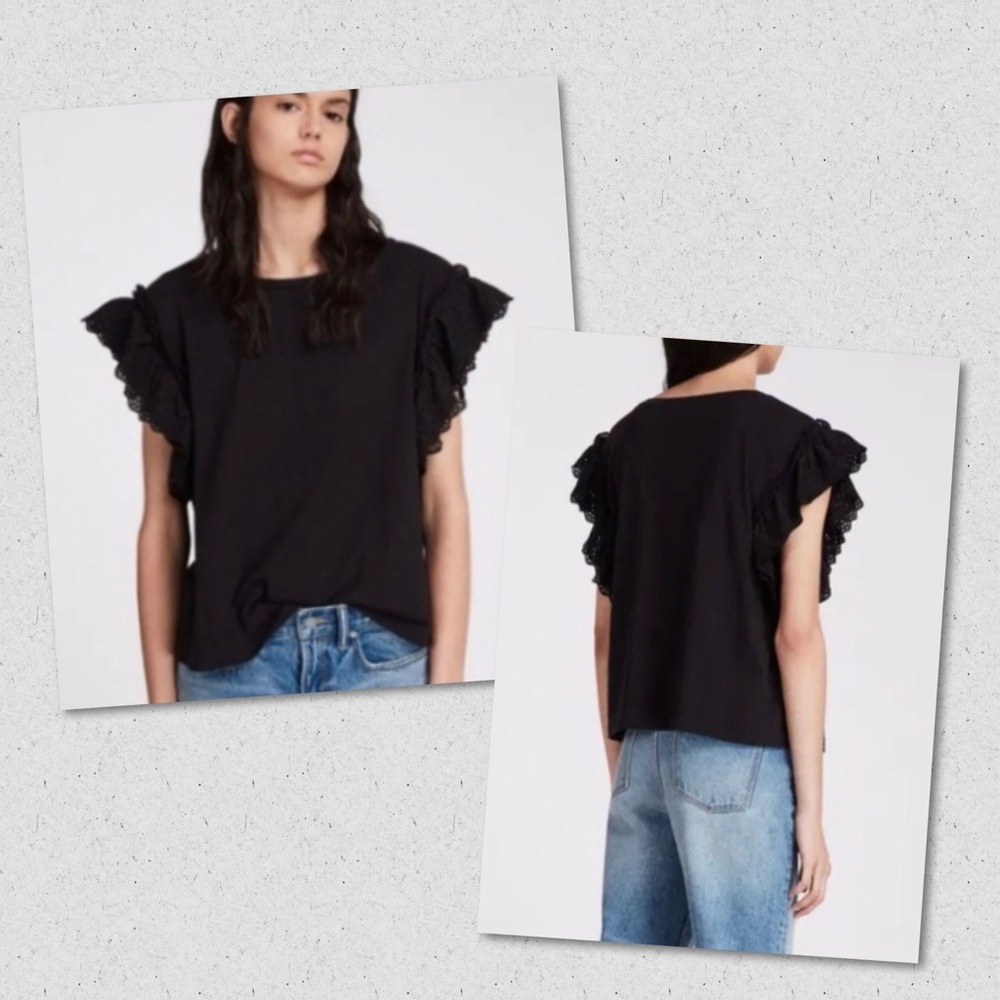 ALL SAINTS Black Senna Adelaide Ruffle Sleeve Top Size Medium
